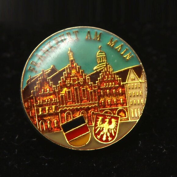 Vintage Frankfurt Am Main Enamelled Pin Germany Travel Europe Metal Blue Gold - Picture 2 of 4